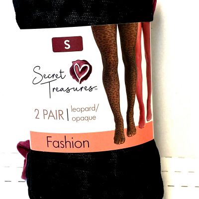 Secret Treasures Women's Fashion 2 Pk Tights Pink,  Leopard Black   Small